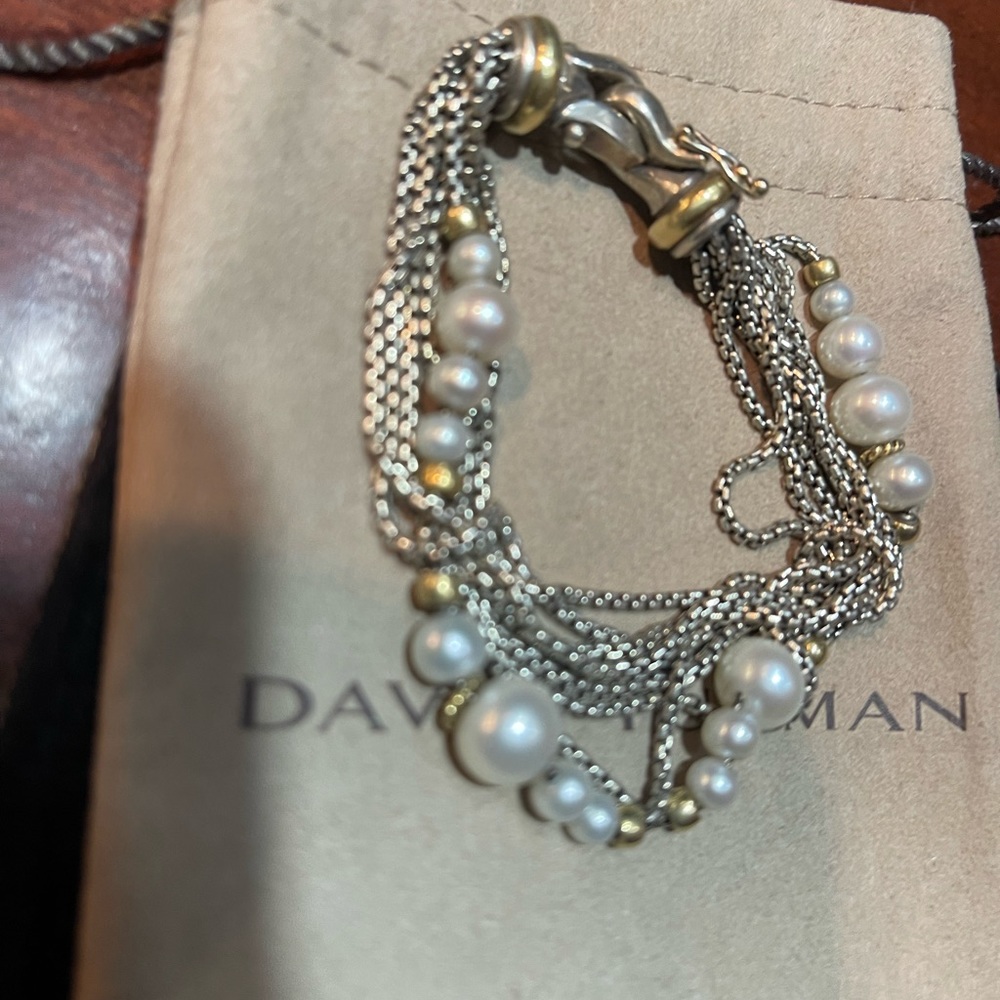 David Yurman Silver and Gold Pearl Multi-Strand Bracelet